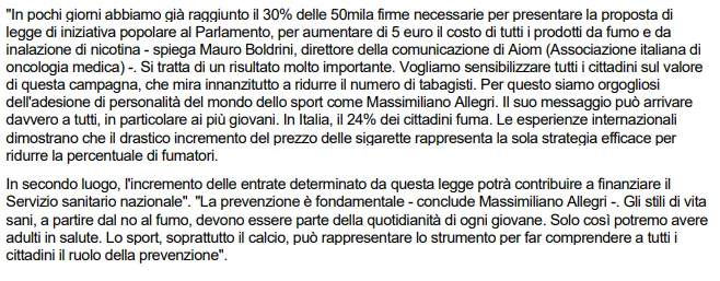 ANSA Massimiliano Allegri, ‘firmo per aumentare di 5 euro il prezzo delle sigarette