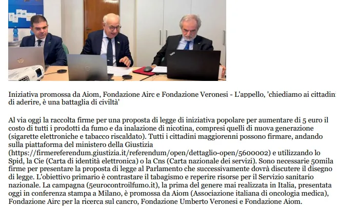 ADN KRONOS Fumo, al via campagna per aumentare di 5 euro prezzo sigarette, obiettivo 50mila firme