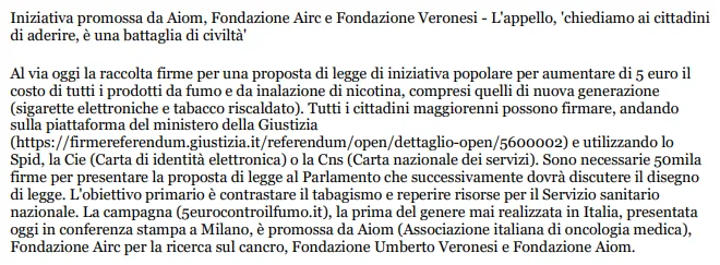IL FOGLIO Fumo, al via campagna per aumentare di 5 euro prezzo sigarette, obiettivo 50mila firme