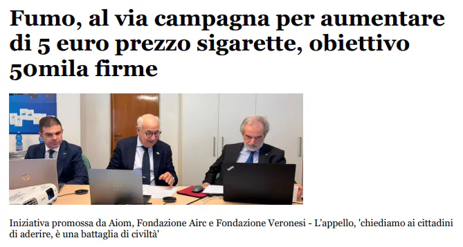 IL GIORNALE.IT Fumo, al via campagna per aumentare di 5 euro prezzo sigarette, obiettivo 50mila firme