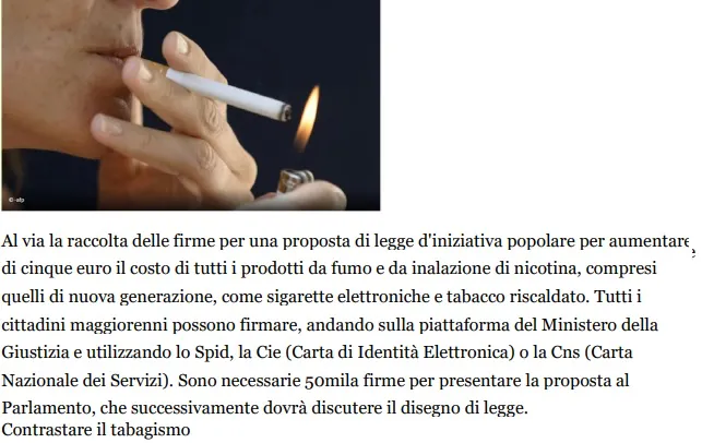 TG COM 24 Prevenzione tumori, al via la campagna per aumentare di cinque euro il prezzo delle sigarette