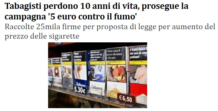 ANSA – Tabagisti perdono 10 anni di vita, prosegue la campagna ‘5 euro contro il fumo’